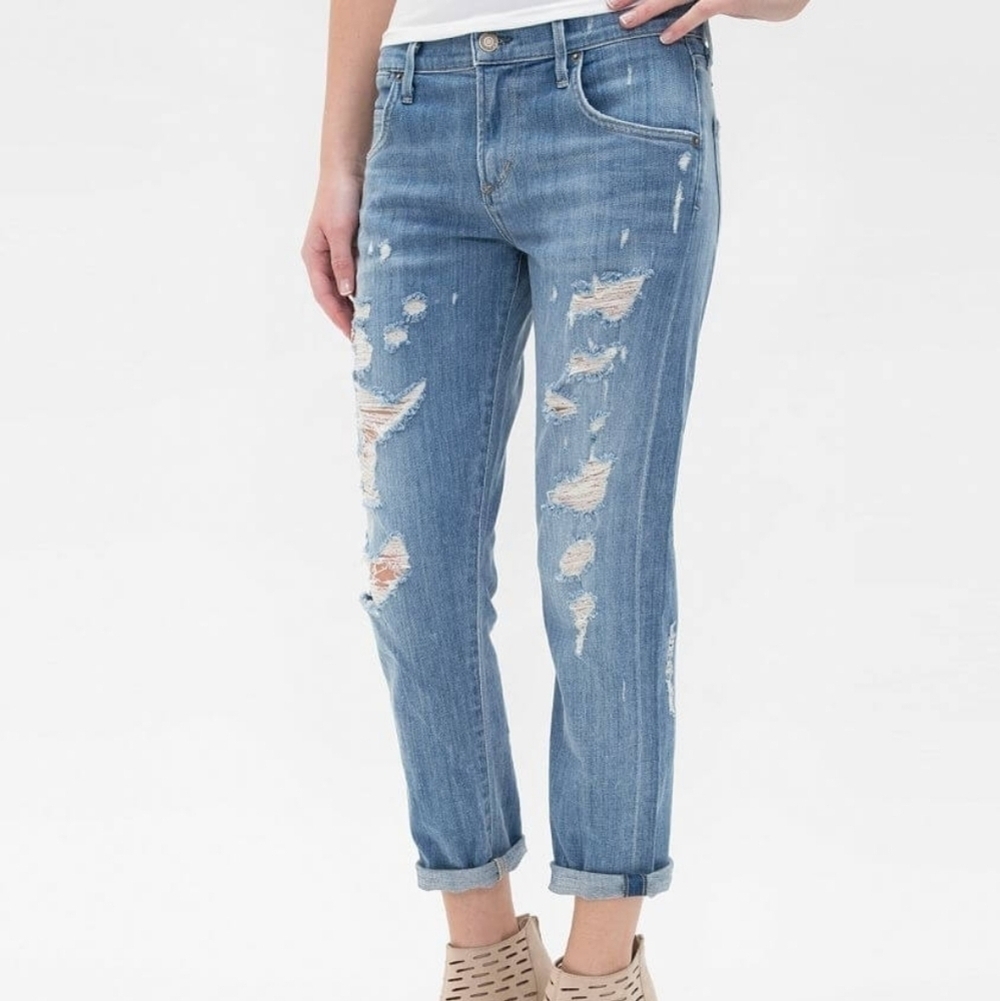 AGolde Chaumont Distressed Isabel Boyfriend Stretch Jeans 28